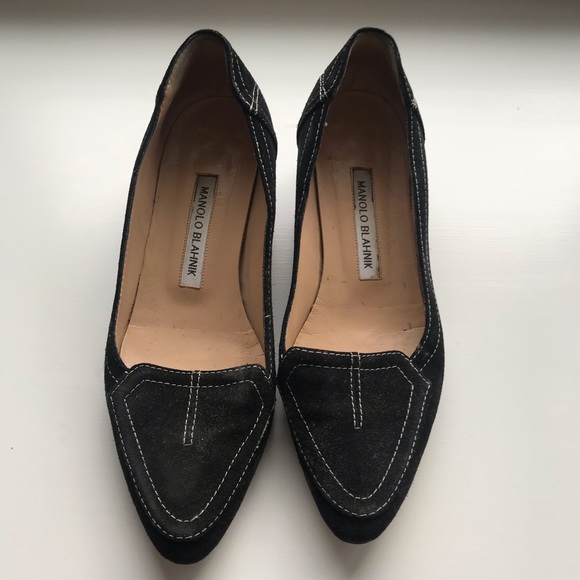 Manolo Blahnik, Black Suede, 1 inch Heel, 37 - Picture 2 of 6